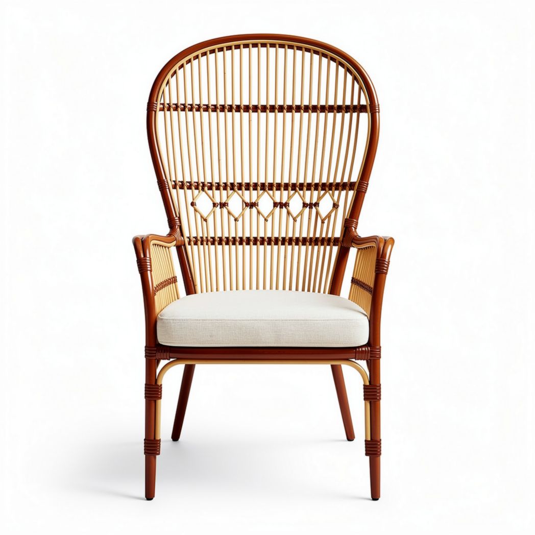 Rattan high back chair with cushion for living room and outdoor use