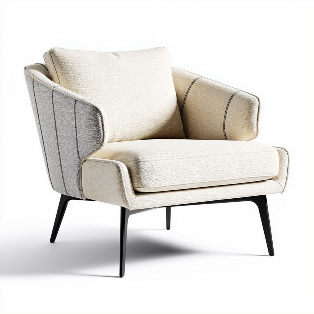 Fabric armchair with angled backrest and metal legs in cream color 80 x 80 x 90cm