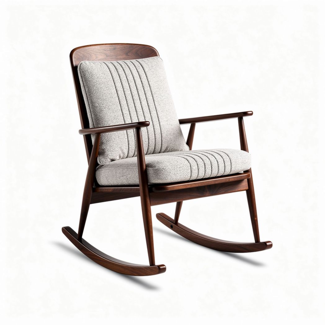Rocking chair with wooden frame and upholstered gray fabric seat 80 x 70 x 95cm