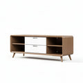 Wooden media console with two drawers and open shelving 120 x 40 x 50cm