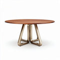Round wood dining table with metal base 150 x 80 x 75cm in oak finish