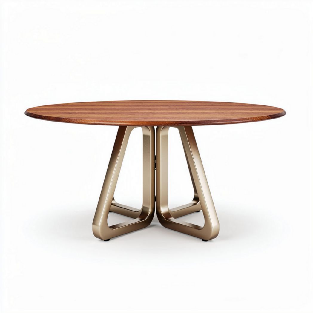 Round wood dining table with metal base 150 x 80 x 75cm in oak finish