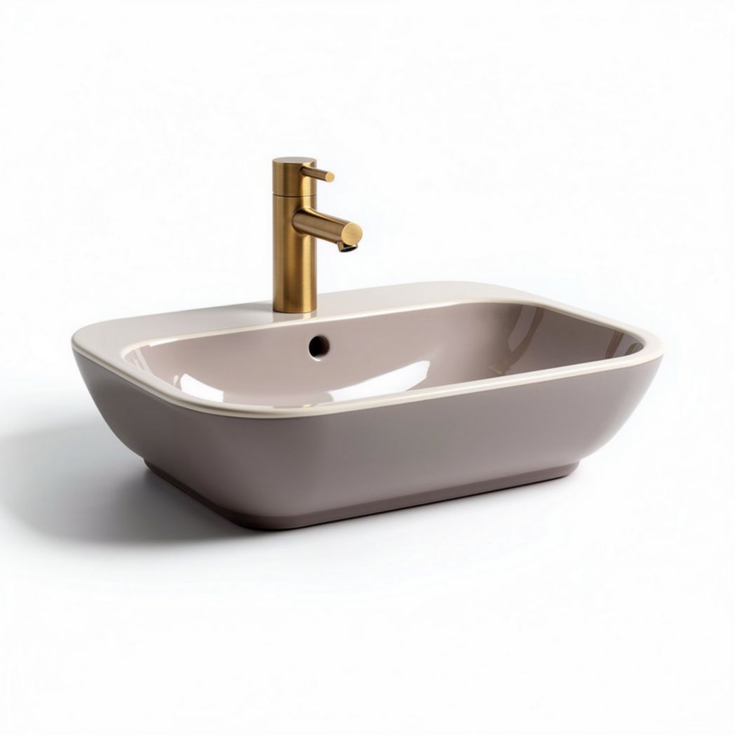 Oval ceramic bathroom sink with chrome faucet and standard drain size