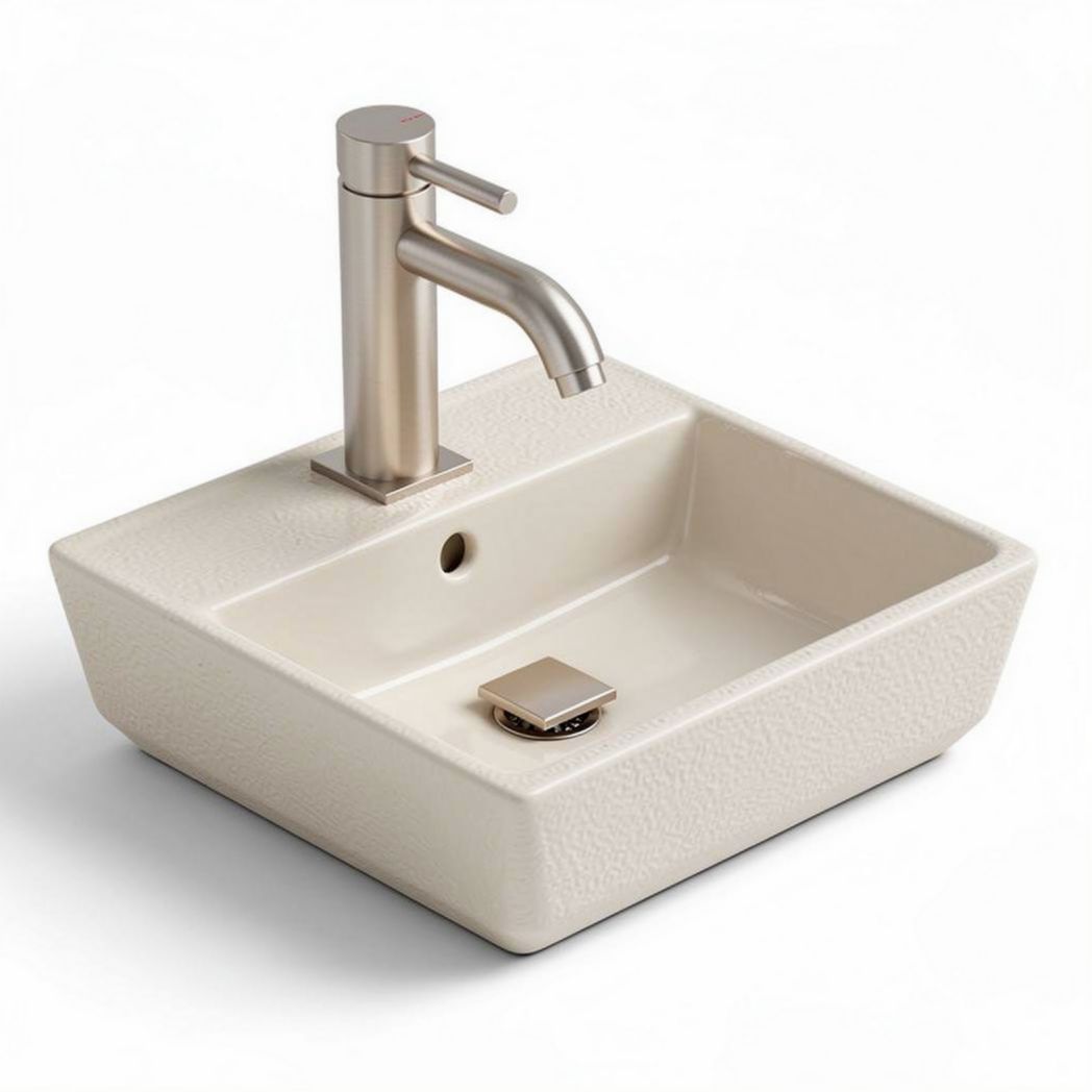 Rectangular ceramic vessel sink with brushed nickel faucet 40 x 40 x 15cm
