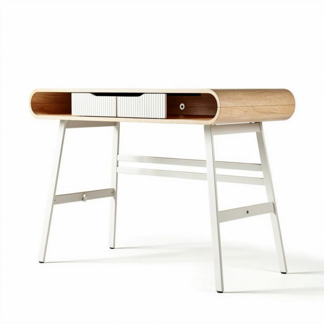 Wooden desk with drawer in white and natural finish dimensions 120 x 60 x 75cm