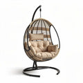 Hanging egg chair with cushion outdoor patio furniture in beige 100 x 100 x 180cm