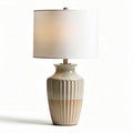 Ceramic table lamp with white shade and ribbed design 30 x 30 x 50cm