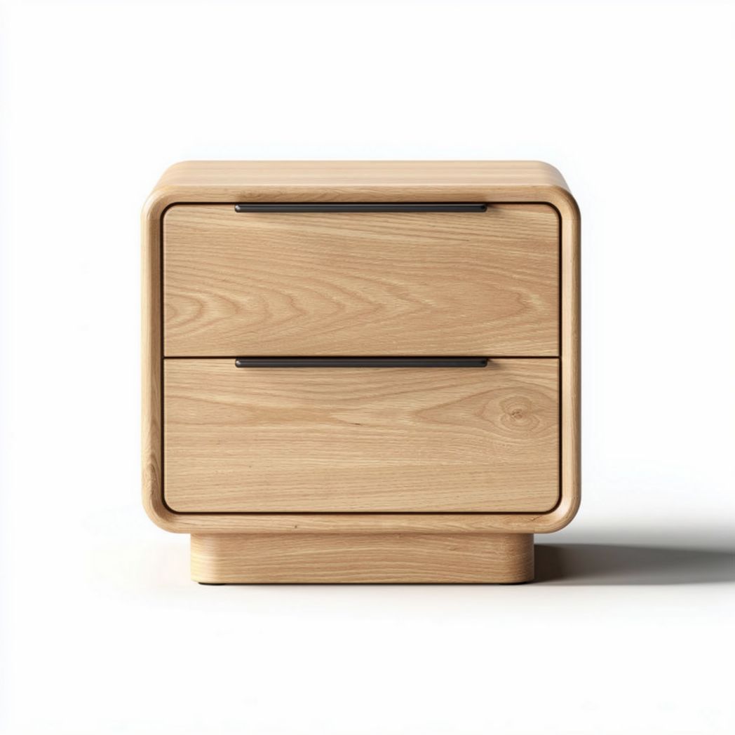 Natural wood nightstand with two drawers and compact dimensions 50 x 40 x 45cm