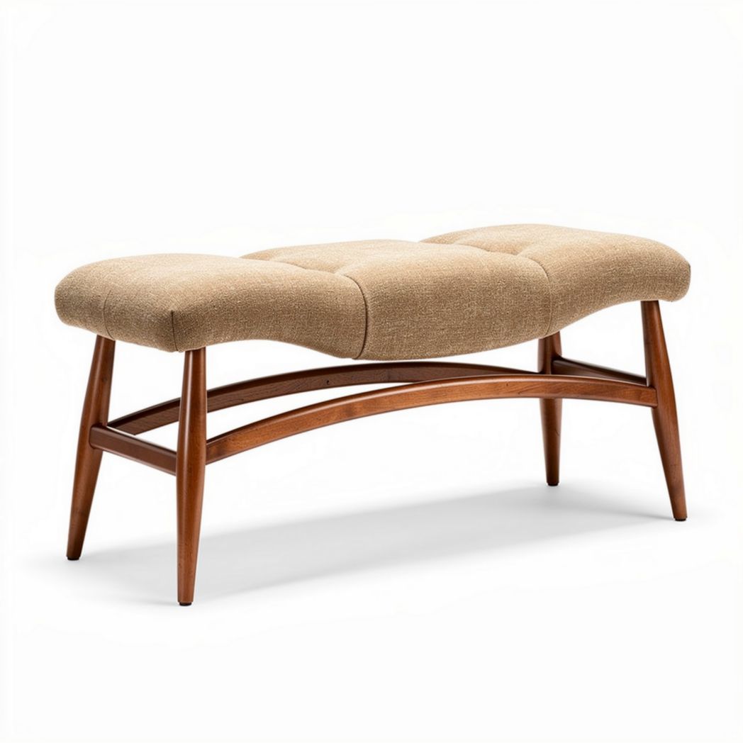 Upholstered bench with wooden legs in beige 120 x 45 x 45cm
