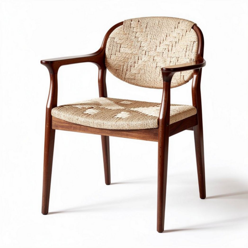 Wooden dining chair with woven seat and backrest in natural finish 45 x 50 x 80cm