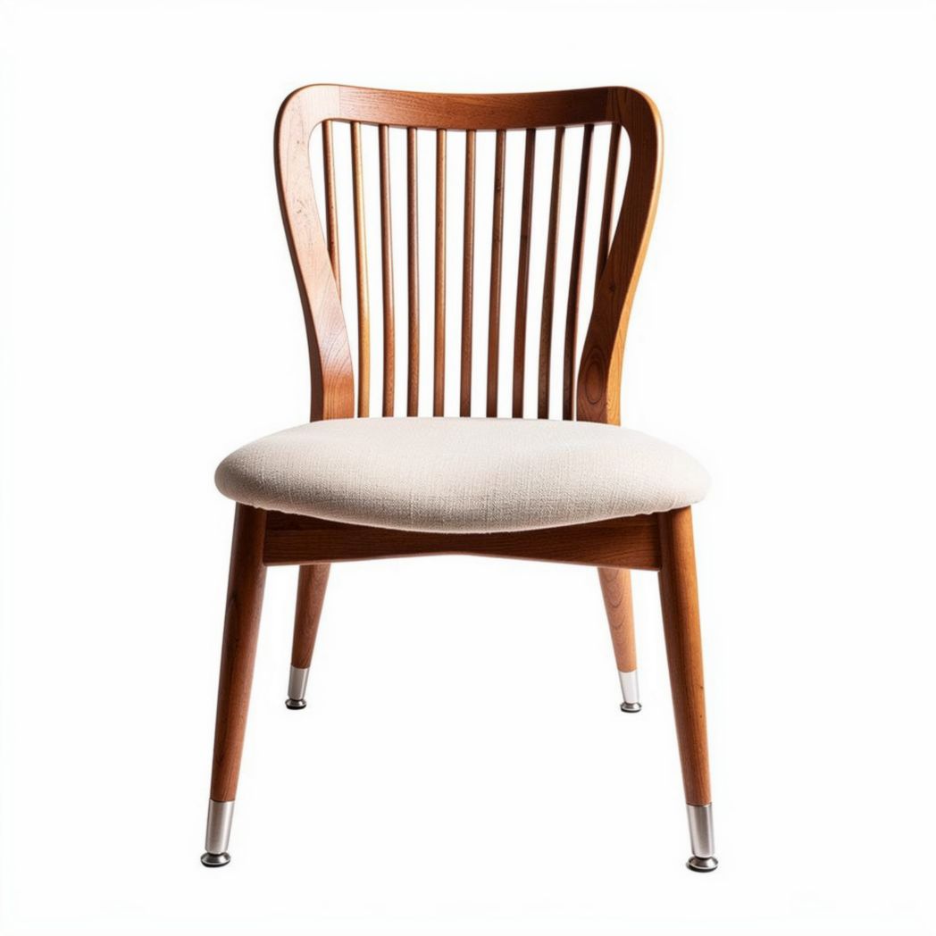 Wooden dining chair with cream upholstery and tapered legs 45 x 50 x 85cm