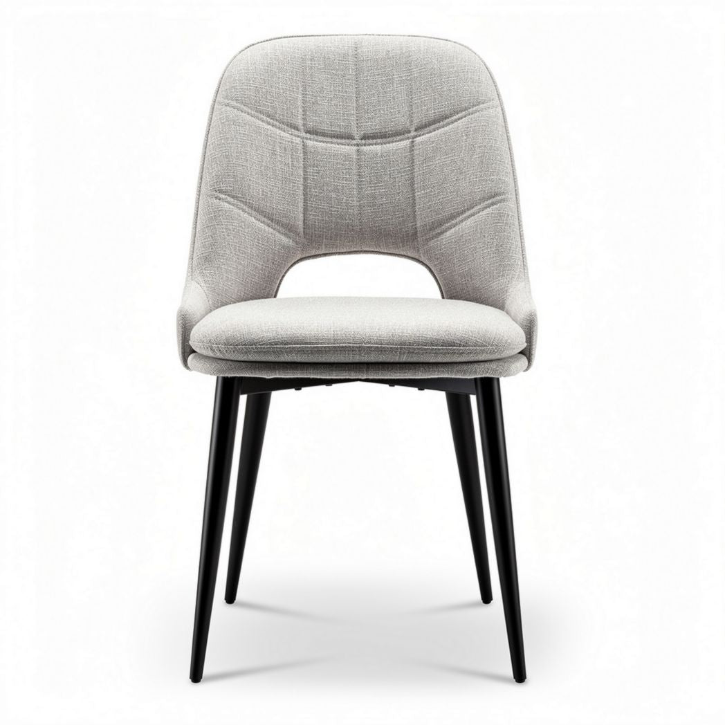 Upholstered dining chair with fabric seat in light gray and black legs 45 x 50 x 85cm