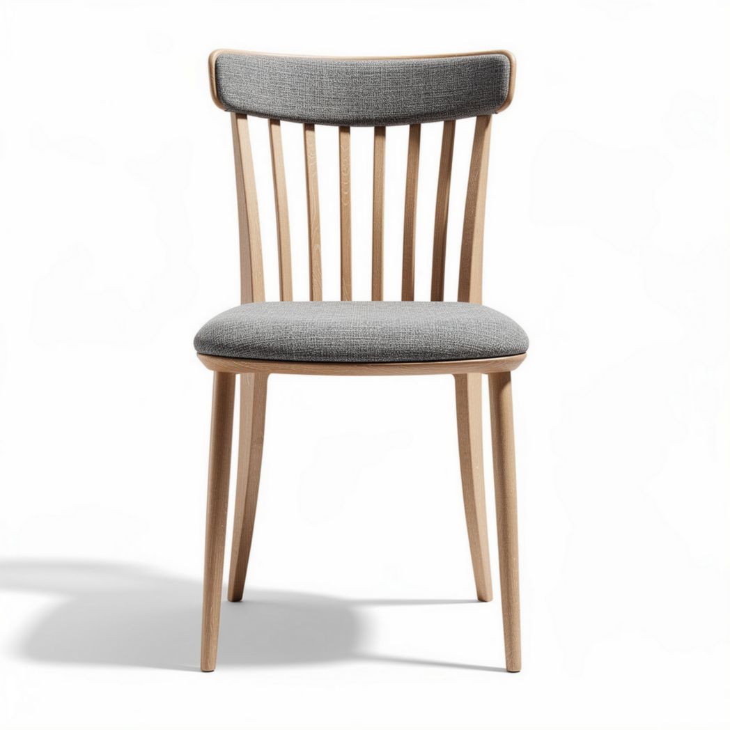 Wooden dining chair with gray fabric seat cushioned and ergonomic design 40 x 45 x 85cm