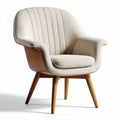 Fabric upholstered armchair with wooden legs in light beige 70 x 70 x 80cm